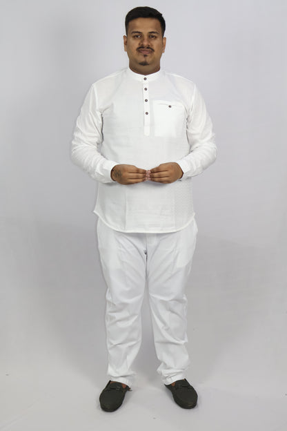 BHW SLUB 1 MEN'S FULL SLEEVE SHORT KURTA WHITE
