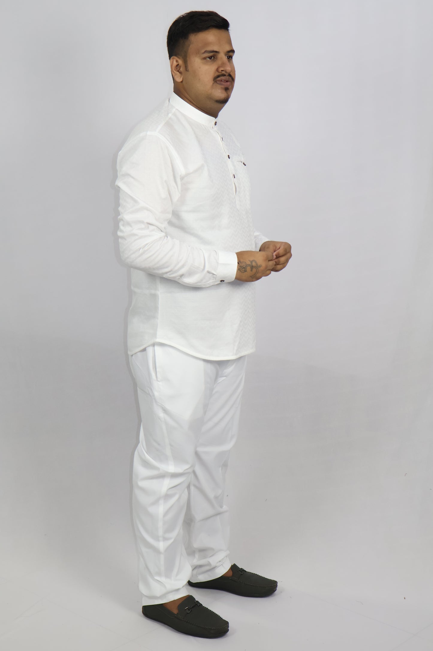 BHW SLUB 1 MEN'S FULL SLEEVE SHORT KURTA WHITE
