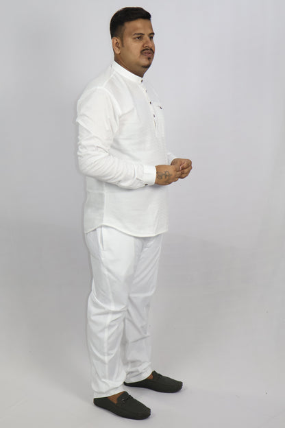 BHW SLUB 1 MEN'S FULL SLEEVE SHORT KURTA WHITE