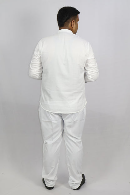 BHW SLUB 1 MEN'S FULL SLEEVE SHORT KURTA WHITE