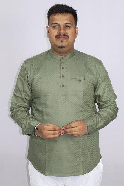 BHW SLUB 1 MEN'S FULL SLEEVE SHORT KURTA MEHENDI GREEN