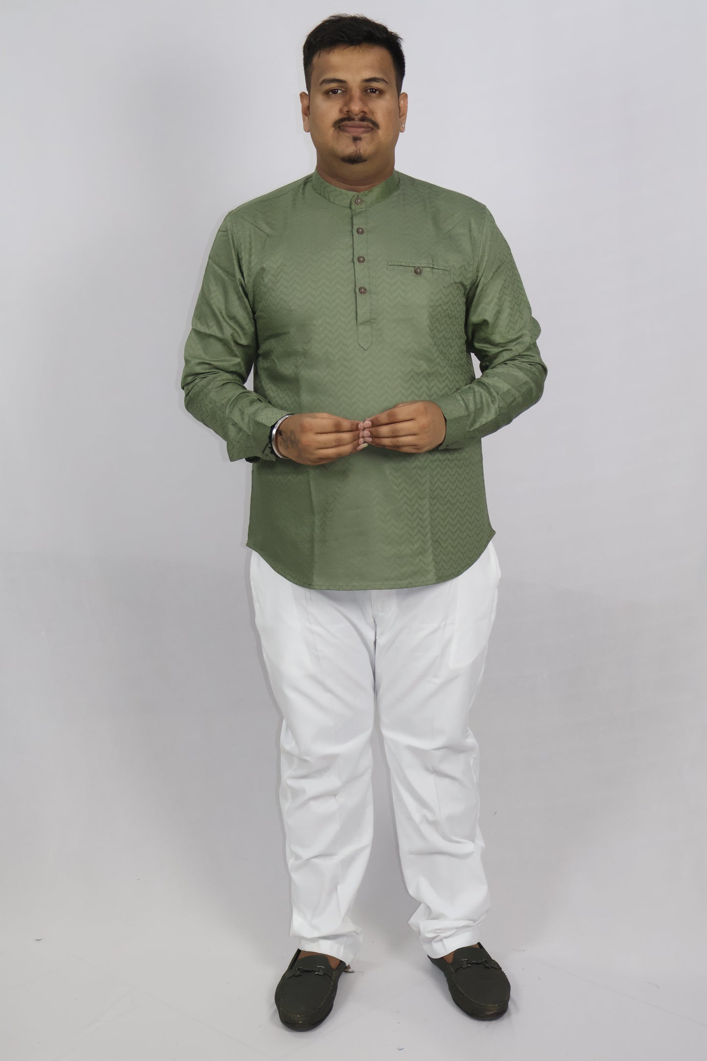 BHW SLUB 1 MEN'S FULL SLEEVE SHORT KURTA MEHENDI GREEN