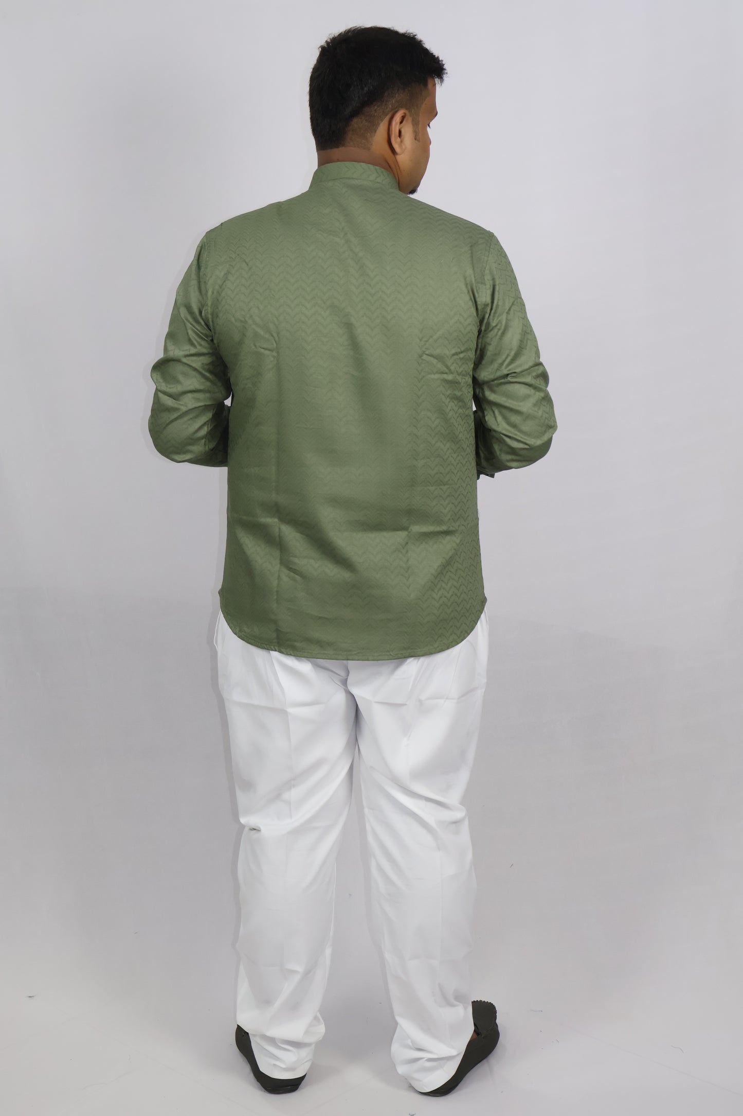 BHW SLUB 1 MEN'S FULL SLEEVE SHORT KURTA MEHENDI GREEN