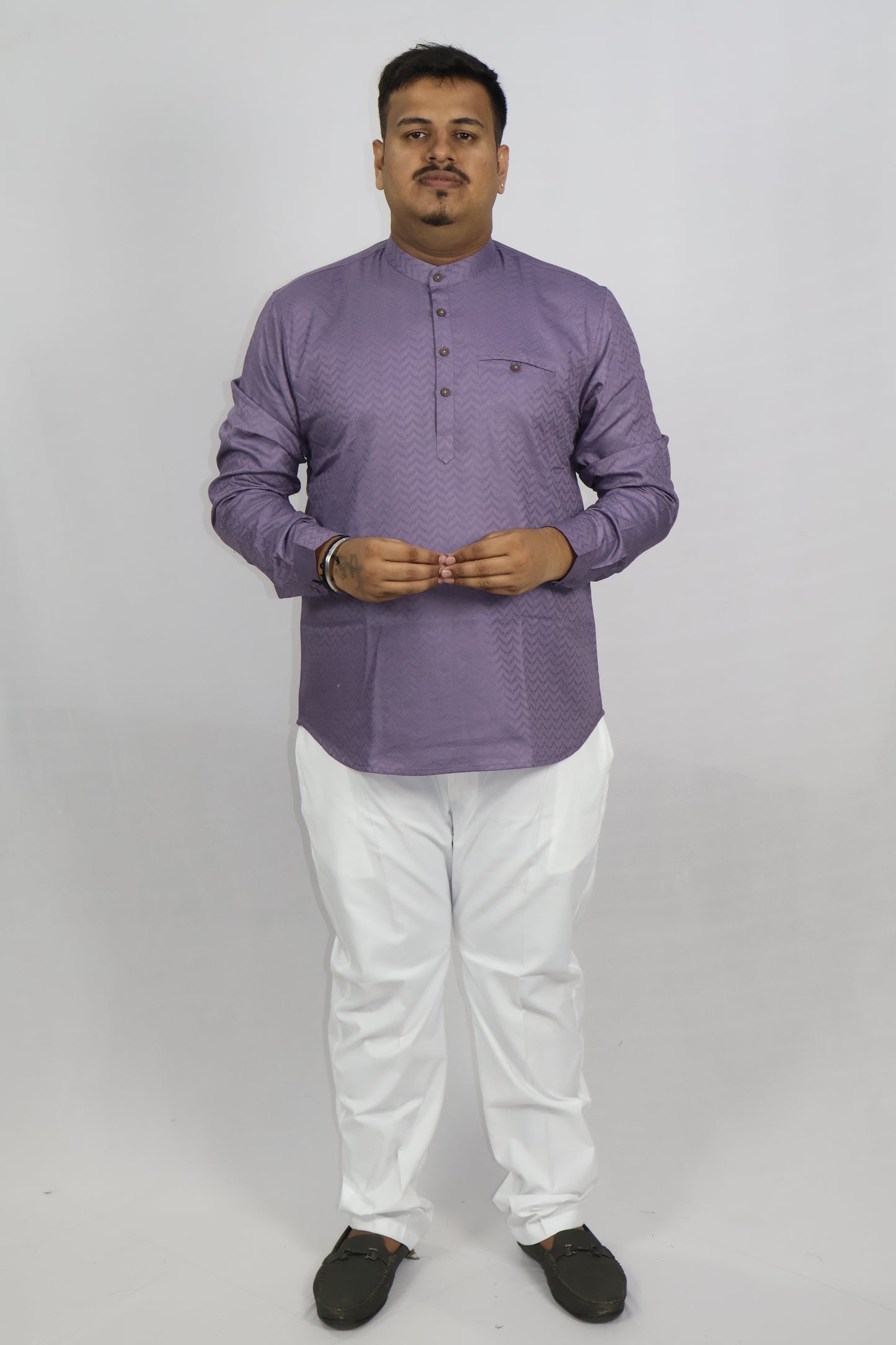 BHW SLUB 1 MEN'S FULL SLEEVE SHORT KURTA LAVENDER