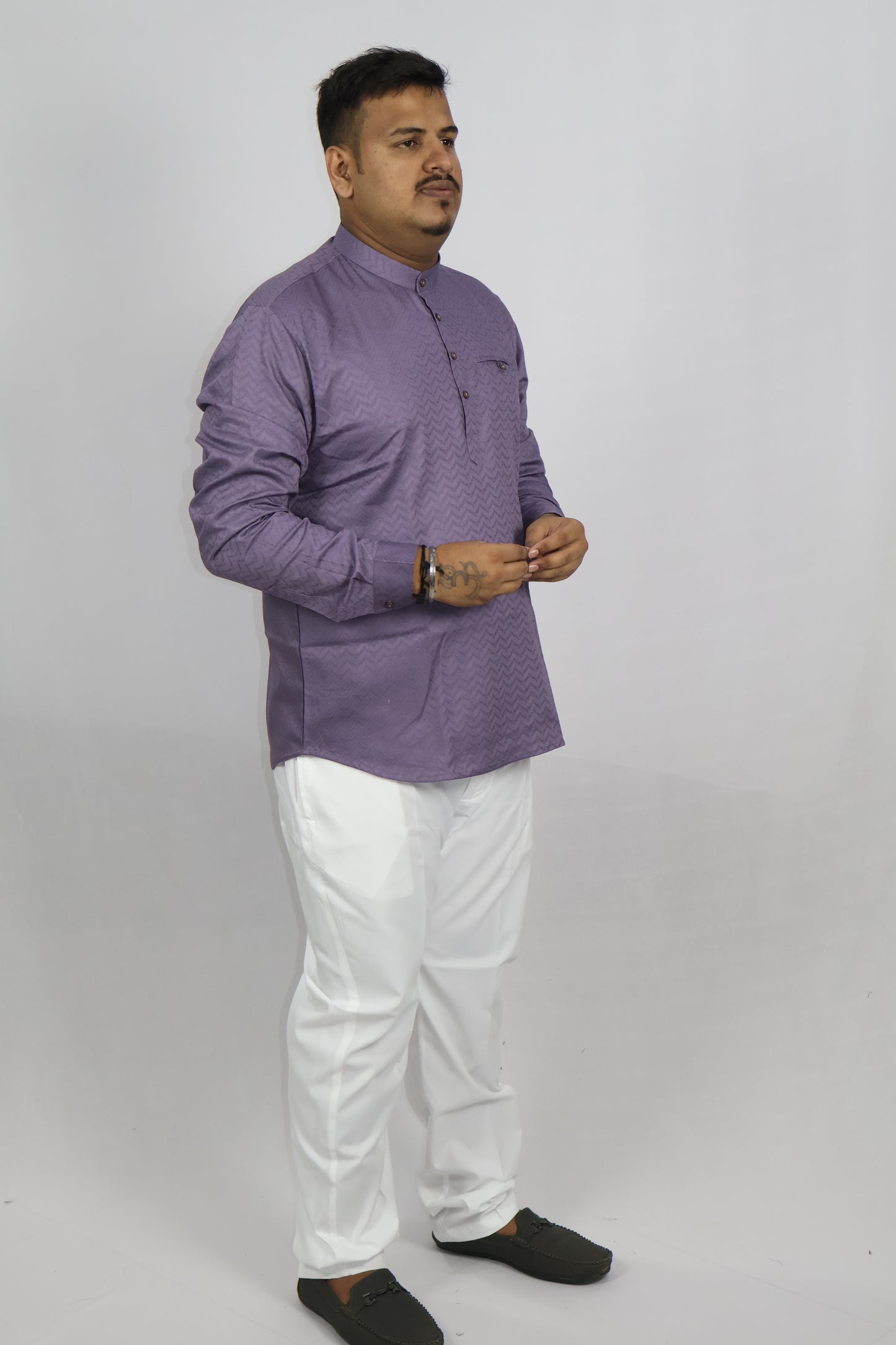 BHW SLUB 1 MEN'S FULL SLEEVE SHORT KURTA LAVENDER