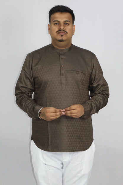 BHW CASATA MEN'S FULL SLEEVE SHORT KURTA BROWN
