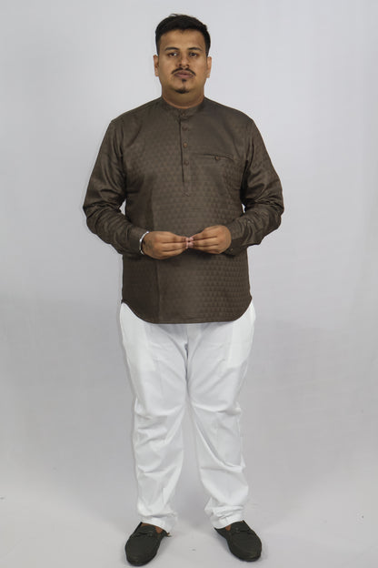 BHW CASATA MEN'S FULL SLEEVE SHORT KURTA BROWN