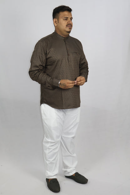 BHW CASATA MEN'S FULL SLEEVE SHORT KURTA BROWN
