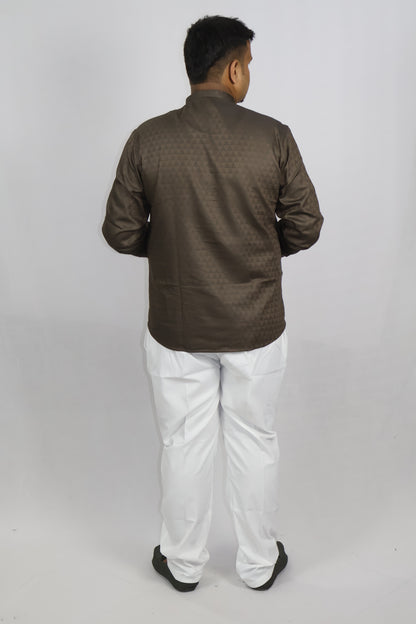 BHW CASATA MEN'S FULL SLEEVE SHORT KURTA BROWN