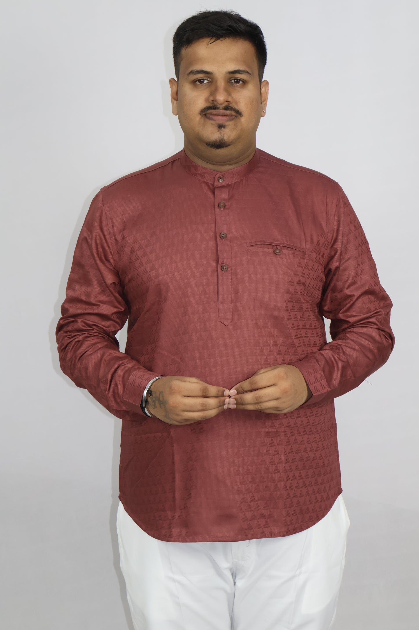 BHW CASATA MEN'S FULL SLEEVE SHORT KURTA RUST