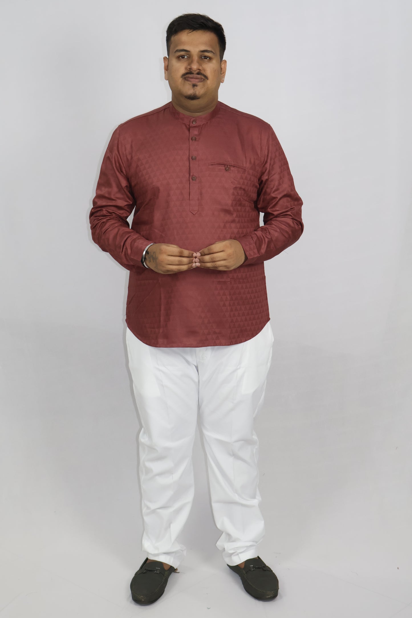 BHW CASATA MEN'S FULL SLEEVE SHORT KURTA RUST