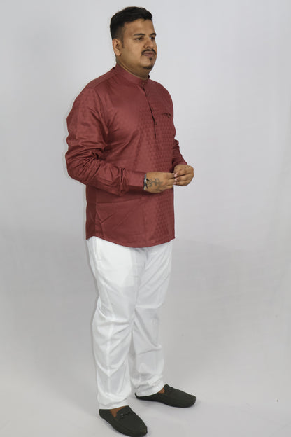 BHW CASATA MEN'S FULL SLEEVE SHORT KURTA RUST
