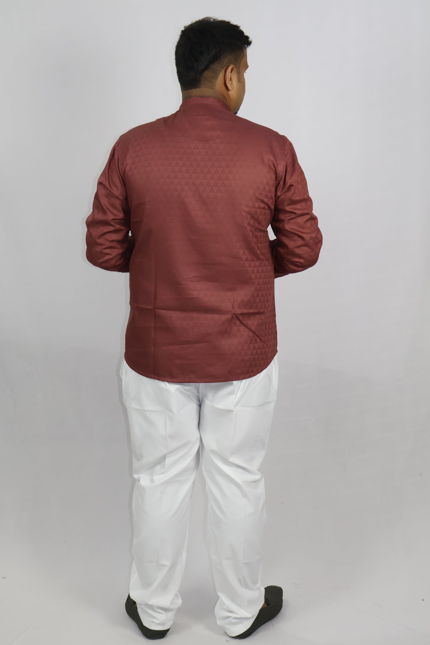 BHW CASATA MEN'S FULL SLEEVE SHORT KURTA RUST