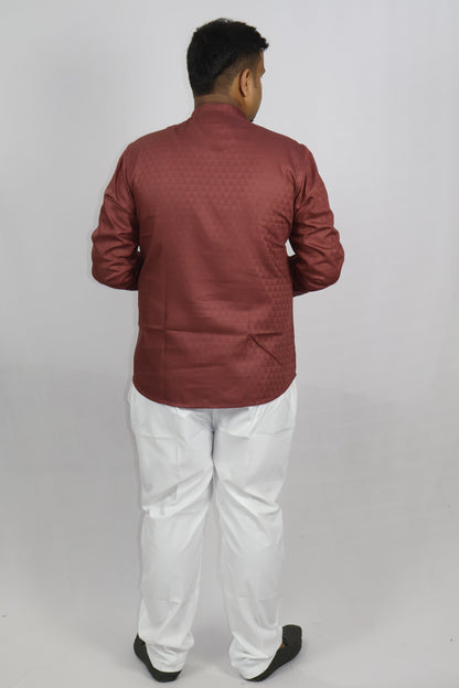 BHW CASATA MEN'S FULL SLEEVE SHORT KURTA RUST