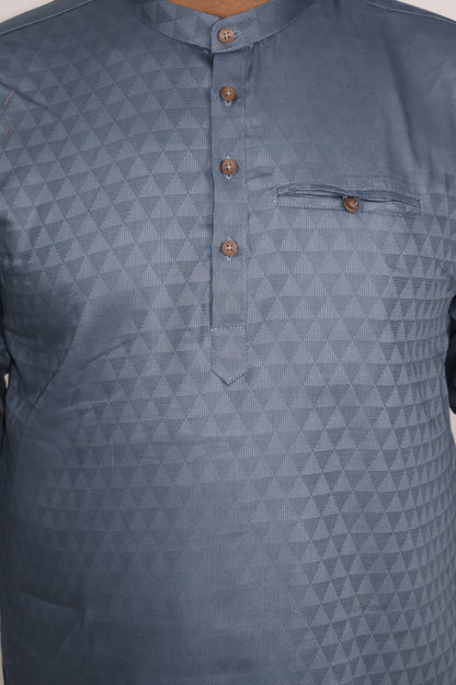 BHW CASATA MEN'S FULL SLEEVE SHORT KURTA GREYISH BLUE