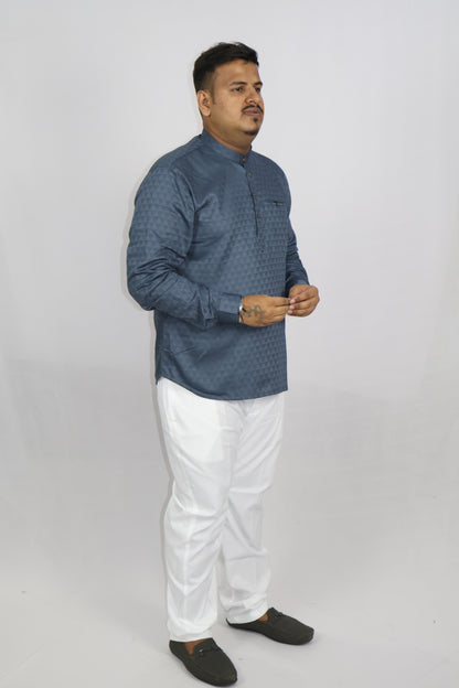 BHW CASATA MEN'S FULL SLEEVE SHORT KURTA GREYISH BLUE