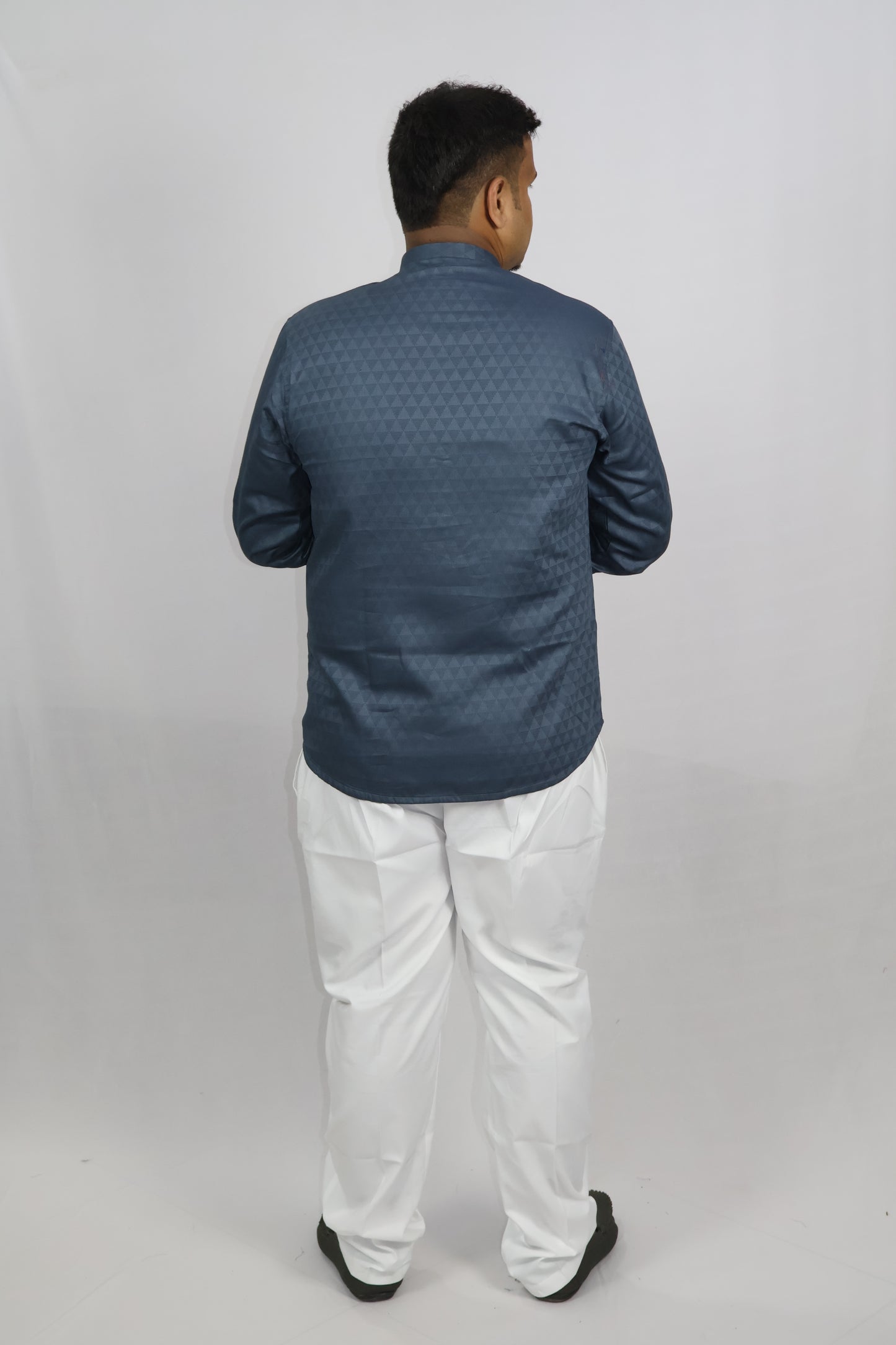 BHW CASATA MEN'S FULL SLEEVE SHORT KURTA GREYISH BLUE