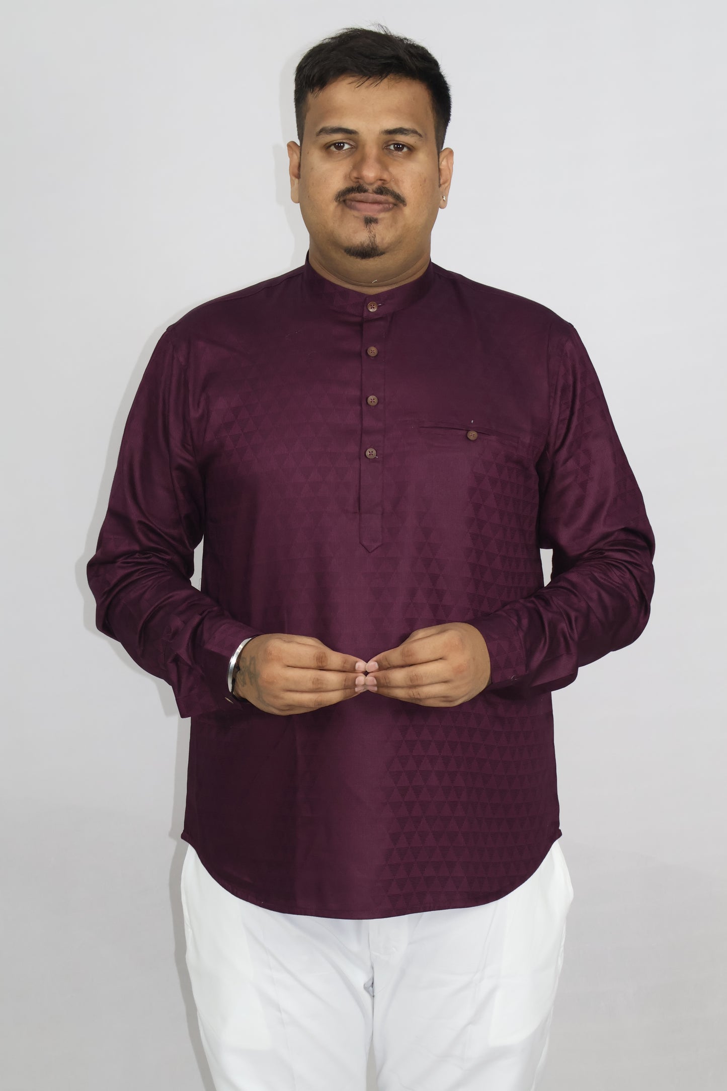 BHW CASATA MEN'S FULL SLEEVE SHORT KURTA WINE