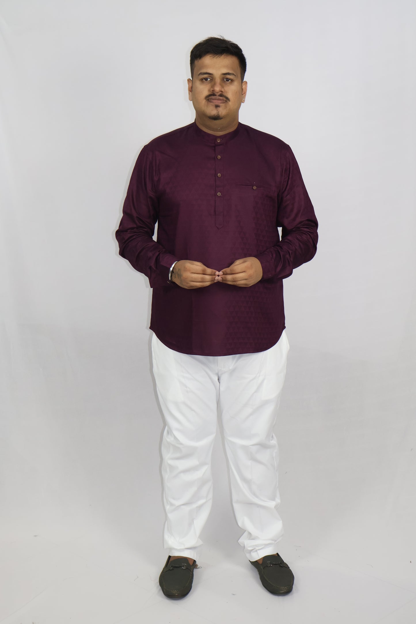 BHW CASATA MEN'S FULL SLEEVE SHORT KURTA WINE