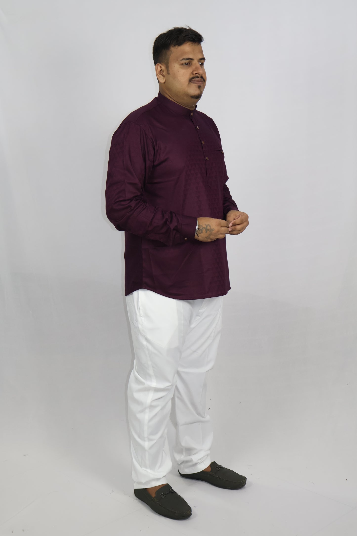 BHW CASATA MEN'S FULL SLEEVE SHORT KURTA WINE