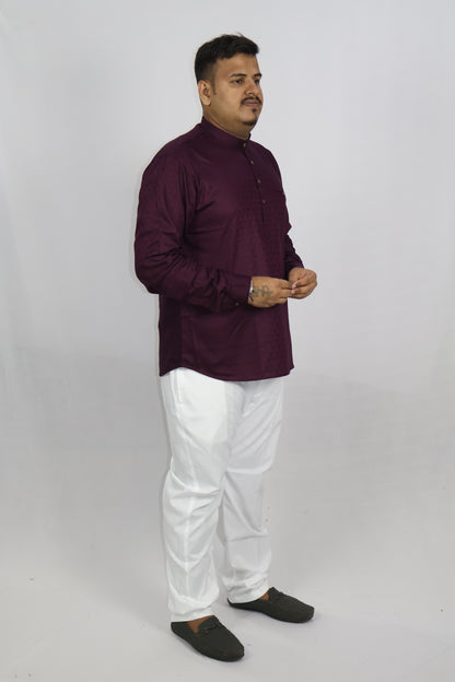 BHW CASATA MEN'S FULL SLEEVE SHORT KURTA WINE
