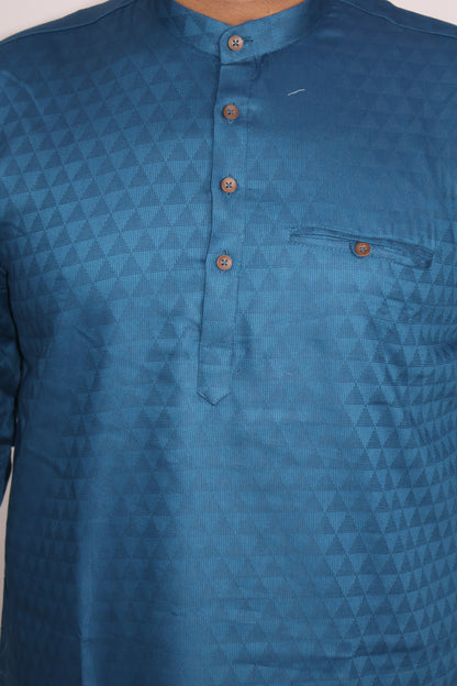 BHW CASATA MEN'S FULL SLEEVE SHORT KURTA PEACOCK BLUE
