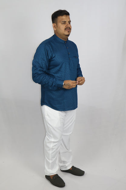BHW CASATA MEN'S FULL SLEEVE SHORT KURTA PEACOCK BLUE