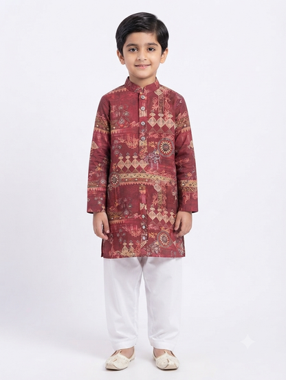 Kid's Kurta Digital 1 Maron