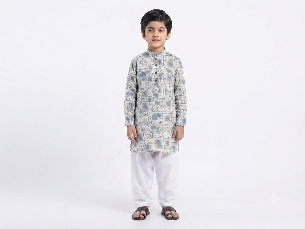 Kid's Kurta Digital 13 Peacock Green