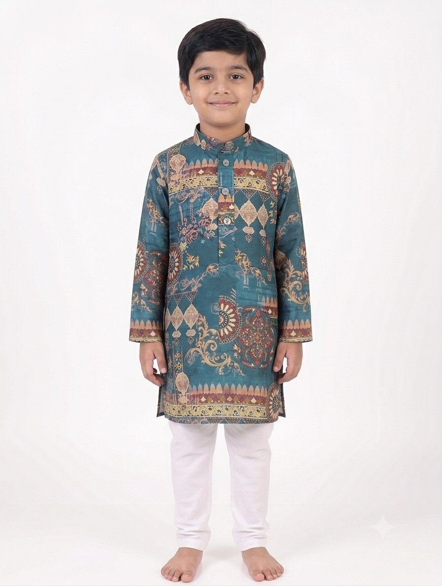 Kid's Kurta Digital 1 Peacock Green