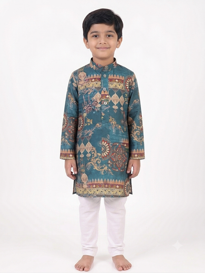 Kid's Kurta Digital 1 Peacock Green