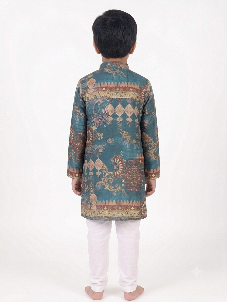 Kid's Kurta Digital 1 Peacock Green