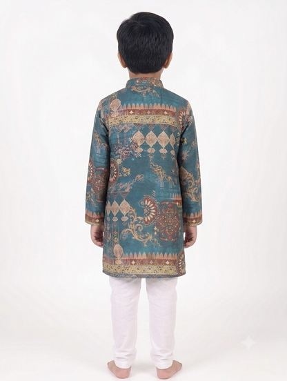 Kid's Kurta Digital 1 Peacock Green