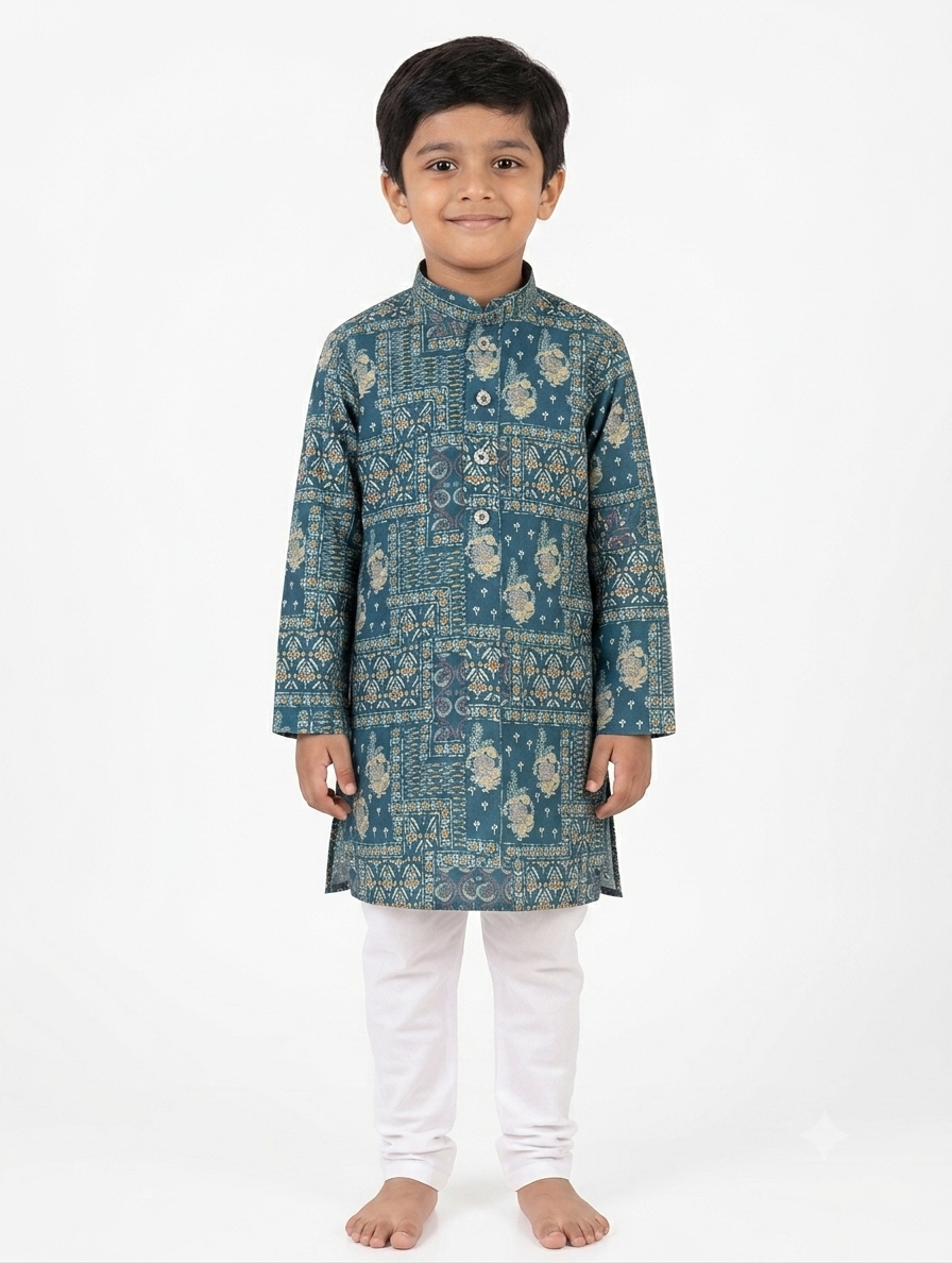 Kid's Kurta Digital 2 Peacock Green