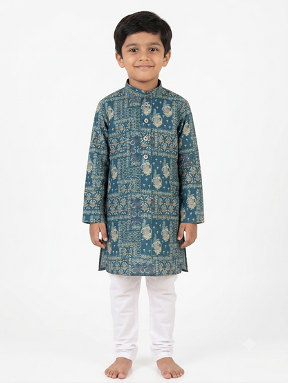 Kid's Kurta Digital 2 Peacock Green