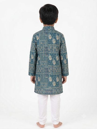 Kid's Kurta Digital 2 Peacock Green