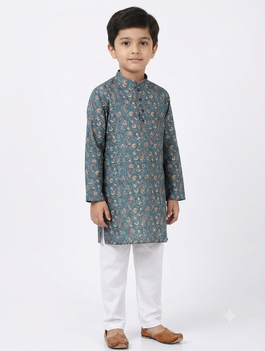 Kid's Kurta Digital 3 Peacock Green