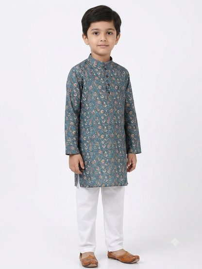 Kid's Kurta Digital 3 Peacock Green
