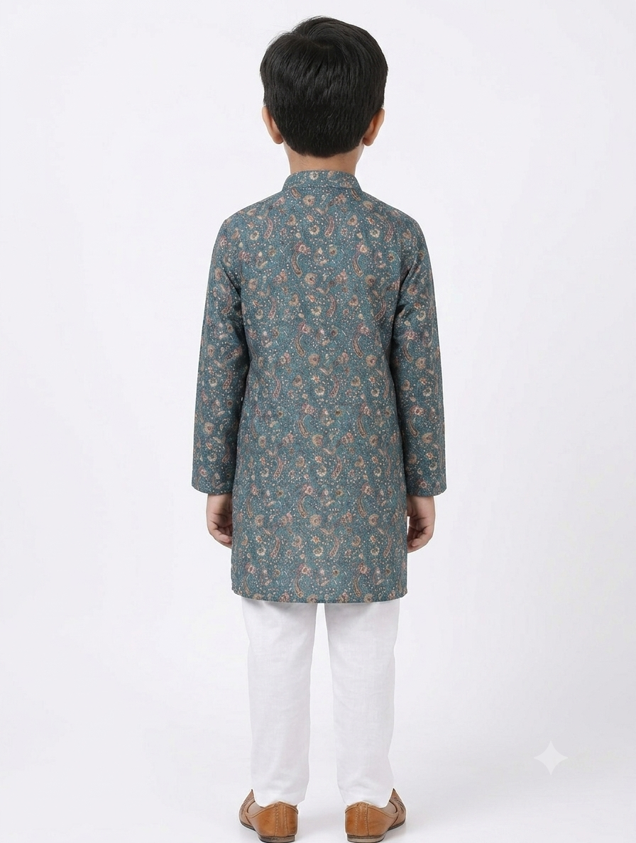 Kid's Kurta Digital 3 Peacock Green
