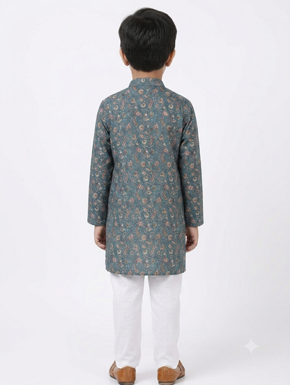Kid's Kurta Digital 3 Peacock Green