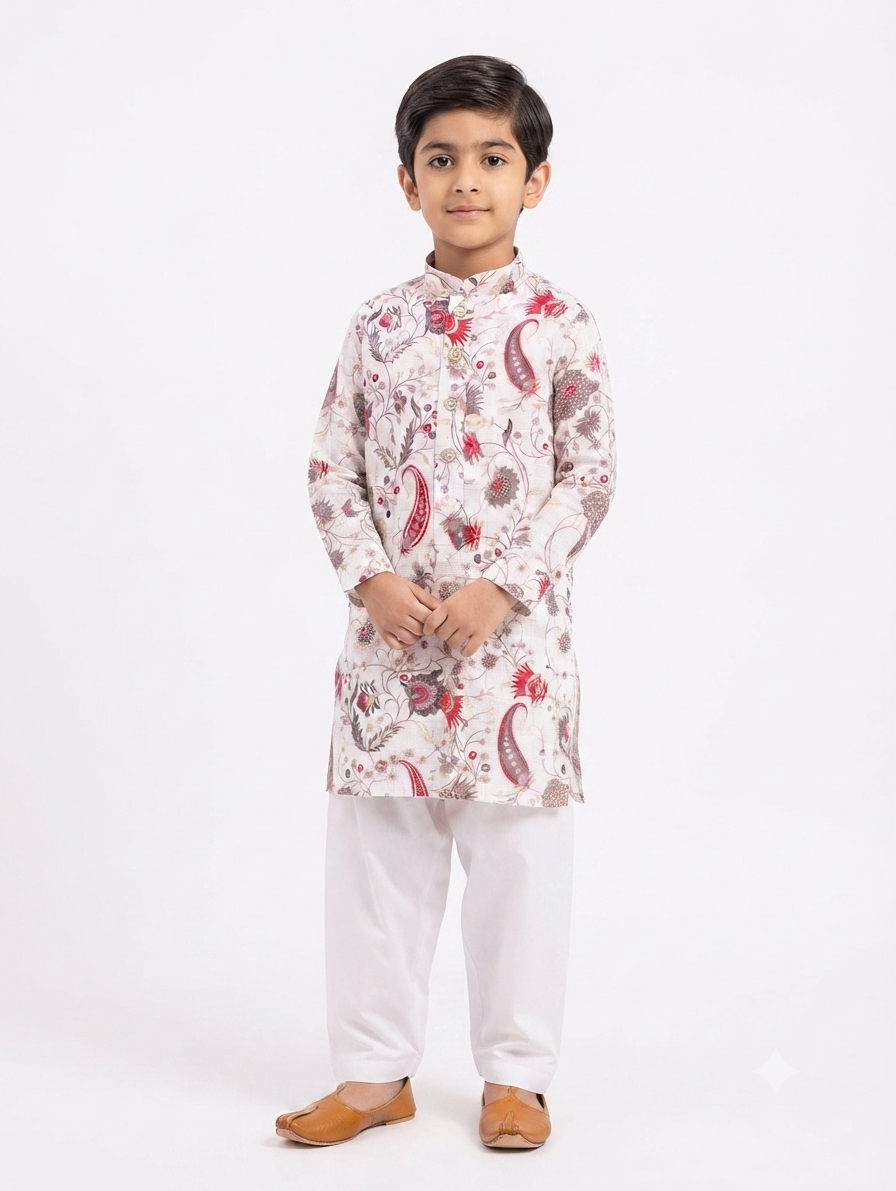 Kid's Kurta Digital 7 White