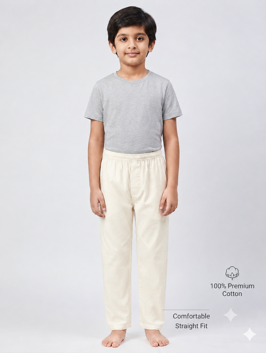 Full Elastic Kid's Cotton Salwar Cream