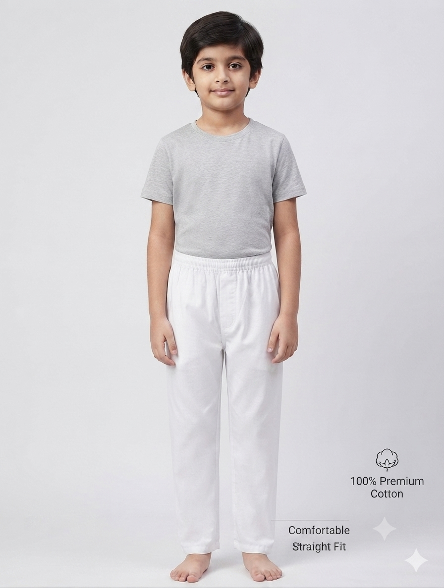 Full Elastic Kid's Cotton Salwar White