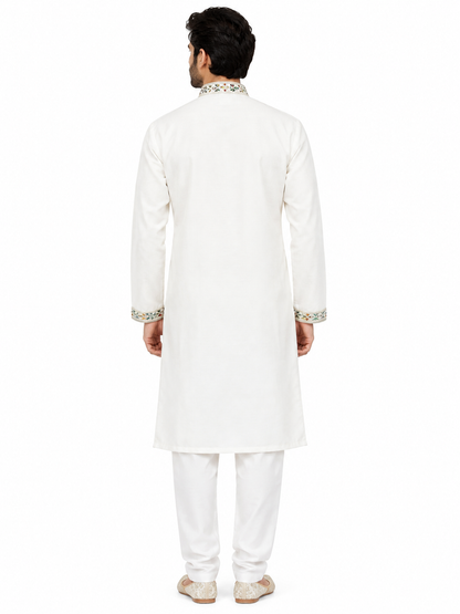 Men's mandarin collar Embroidery work with Daman kurta and astar AST 14 - Off White