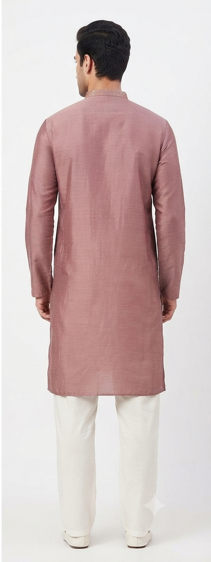 Men's mandarin collar embroidery work kurta, tissue fabric, Neck & daman design and astar attached AST 10 - Onion