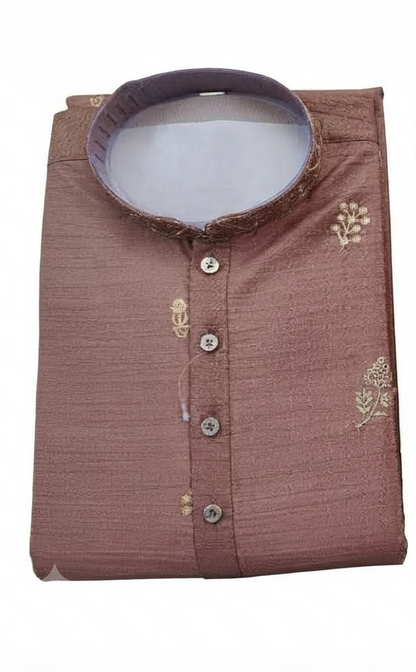Men's mandarin collar embroidery work kurta, tissue fabric, Neck & daman design and astar attached AST 10 - Onion