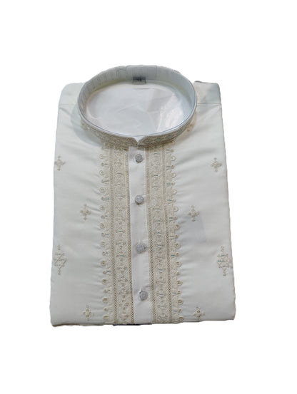 Men's mandarin collar Embroidery work kurta, Neck work, daman design and astar attached AST 18 - Cream