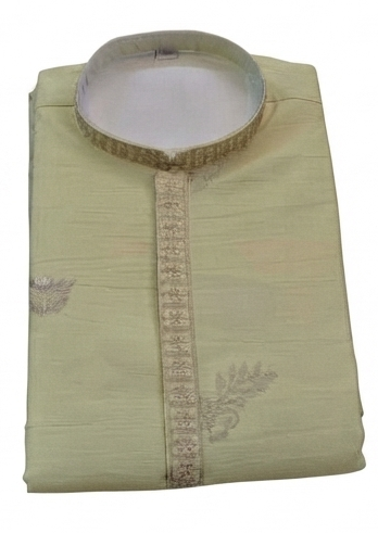 Men's mandarin collar embroidery work kurta, tissue fabric, Neck & daman design and astar attached AST 22 - Pista
