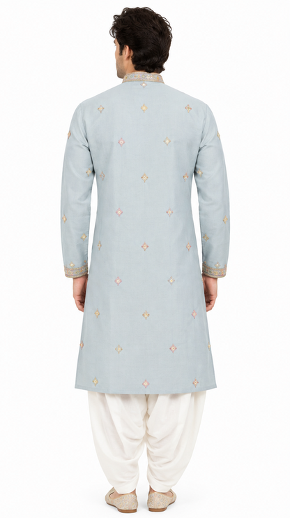 Men's mandarin collar Embroidery work kurta, Neck work, daman design and astar attached AST 27 - Sea Green