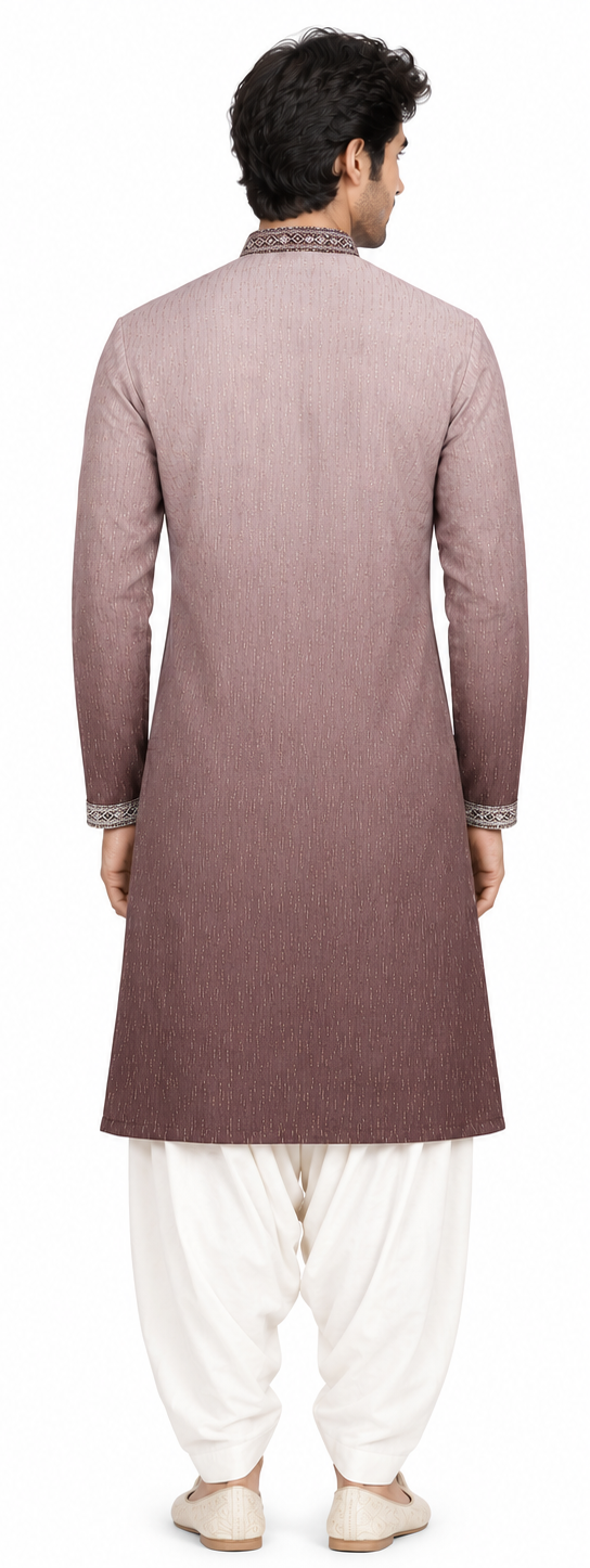 Men's mandarin collar Embroidery work kurta WK-12 - BROWN